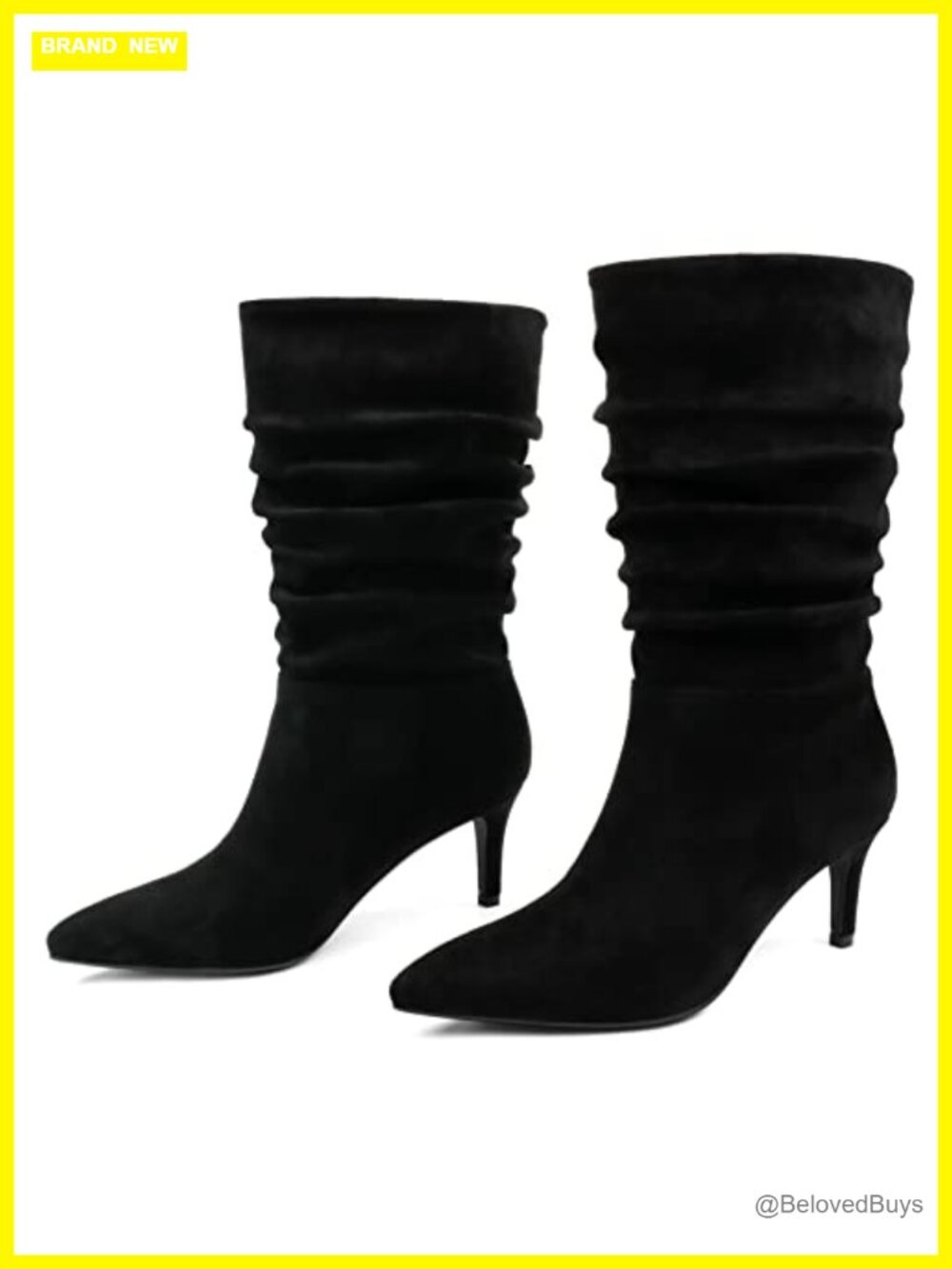 Women's Mid-Calf Slouchy Wrinkled Low Heel Faux Suede Boots
